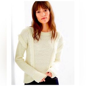 Gap Jacquard Crewneck Fringe Sweater
